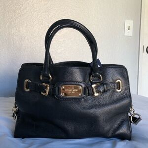 Michael Kors Black Pebbled Leather Satchel with Gold Hardware